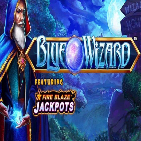 Blue Wizard Fire Blaze Jackpots by Rarestone Gaming, showcased at slotspalaces.com – game logo
